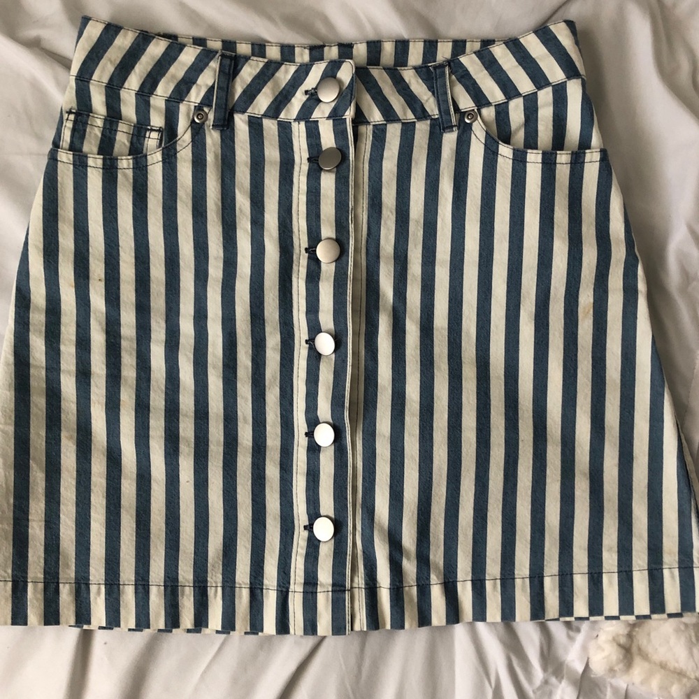 Blue and white striped skirt